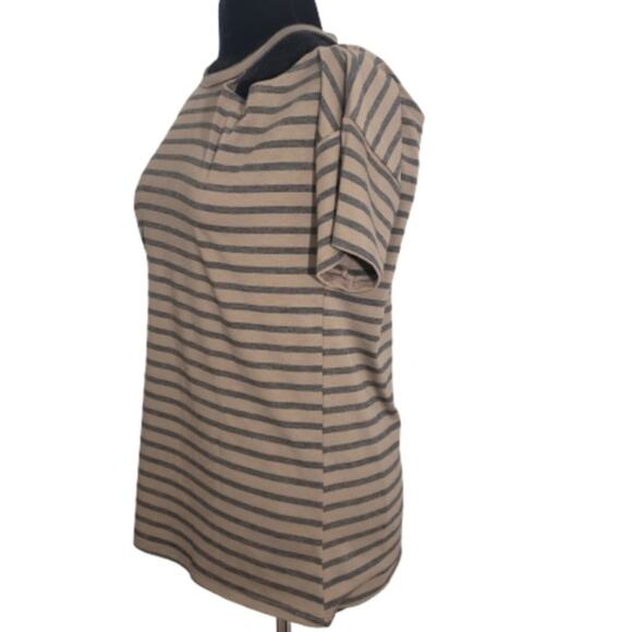 143 Story Brown Black Striped Cutout Cold Shoulder Short Sleeve Casual Top Small - Picture 3 of 8